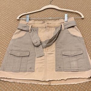 Frame Denim Two-Tone Tan Utility Mini Skirt with Belt